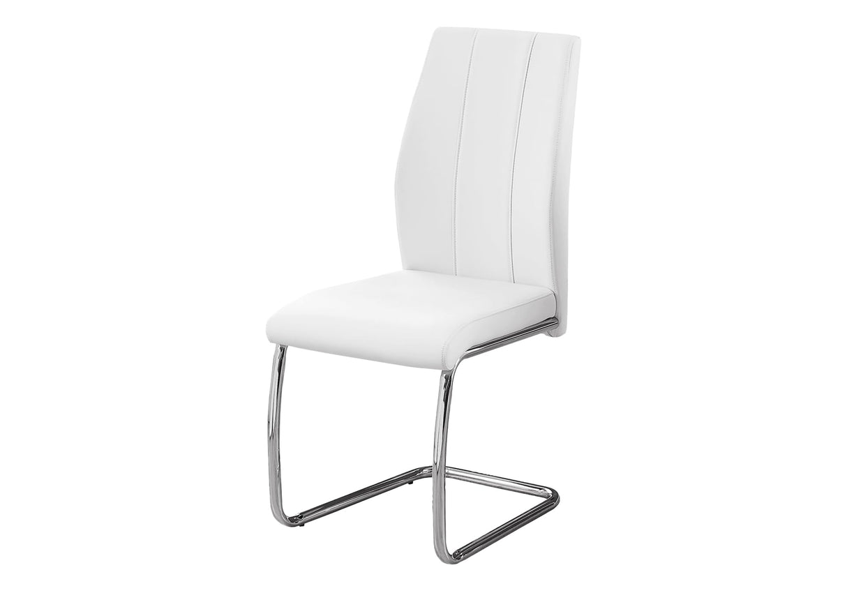 Modern White Faux Leather Dining Chairs with Chrome Legs - Set of 2
