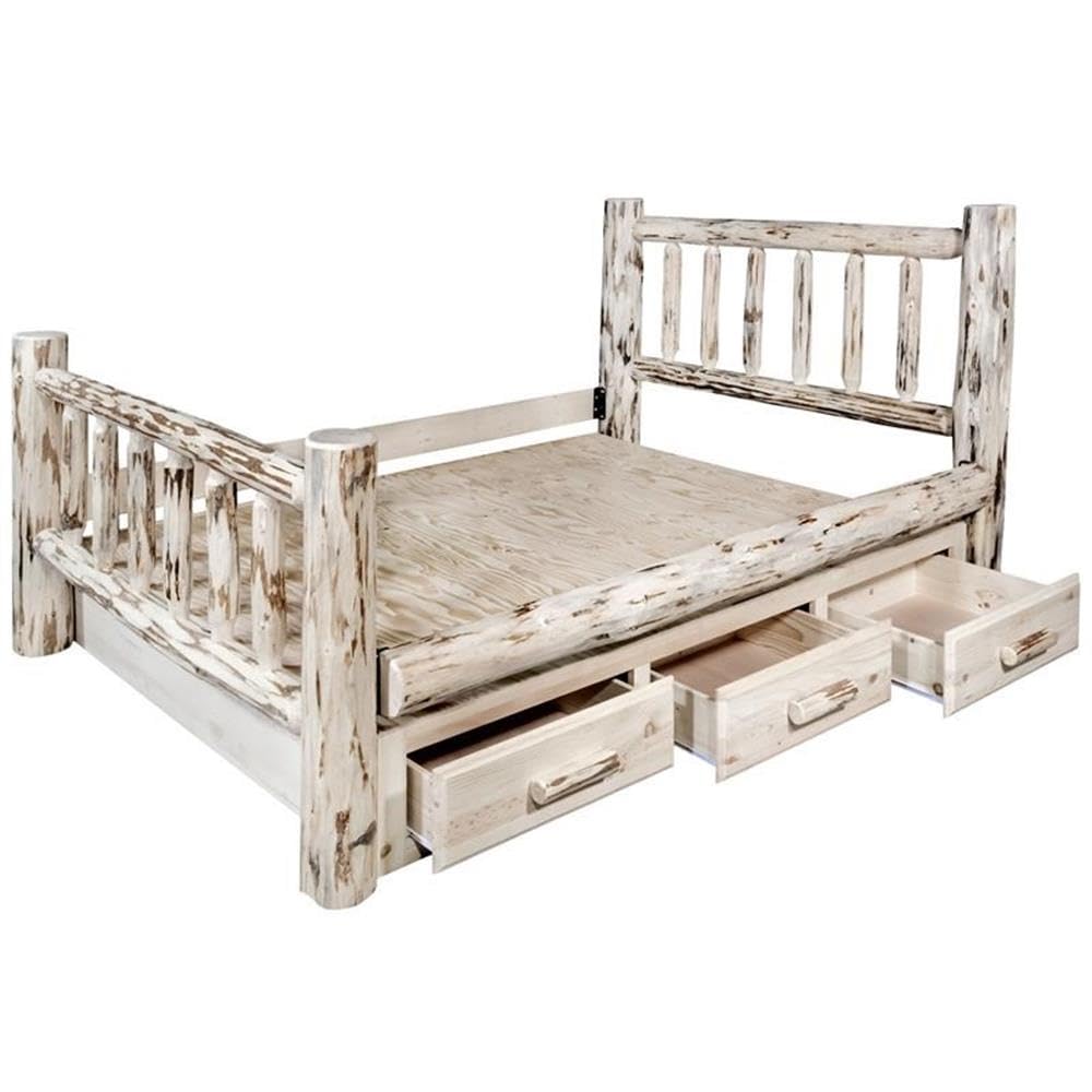 Montana Collection King Bed with Storage, Clear Lacquer Finish