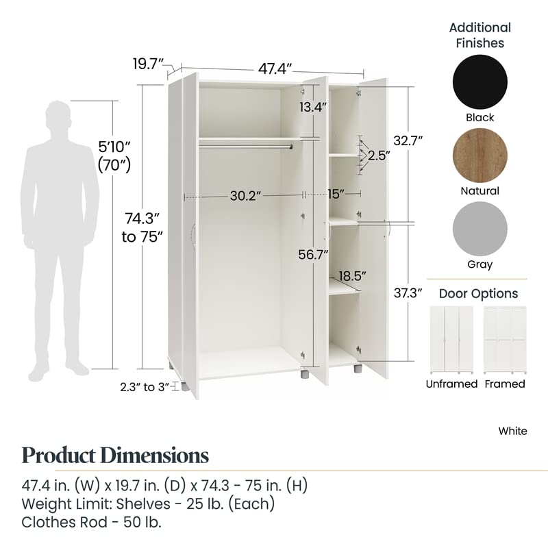 Evolution Lory Framed 3 Door Wardrobe in Natural