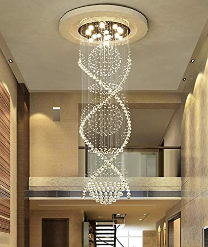 Crystal Chandelier Modern Spectacular Spiral Raindrop Luxury Flush Mount Long Chandelier