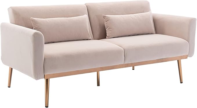 Velvet Futon Bed Couch, Velvet Upholstered Mid Century Sofa Sleeper for Living Room