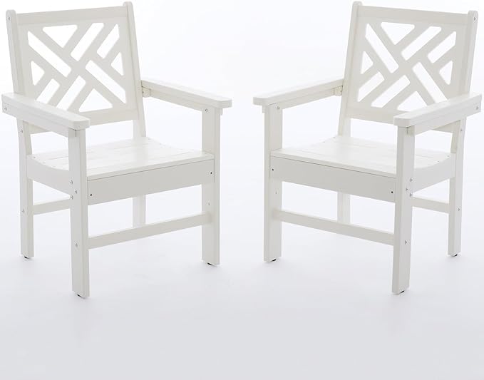 2 Pcs HDPE Outdoor Dining Chairs Set - All Weather Patio Chairs