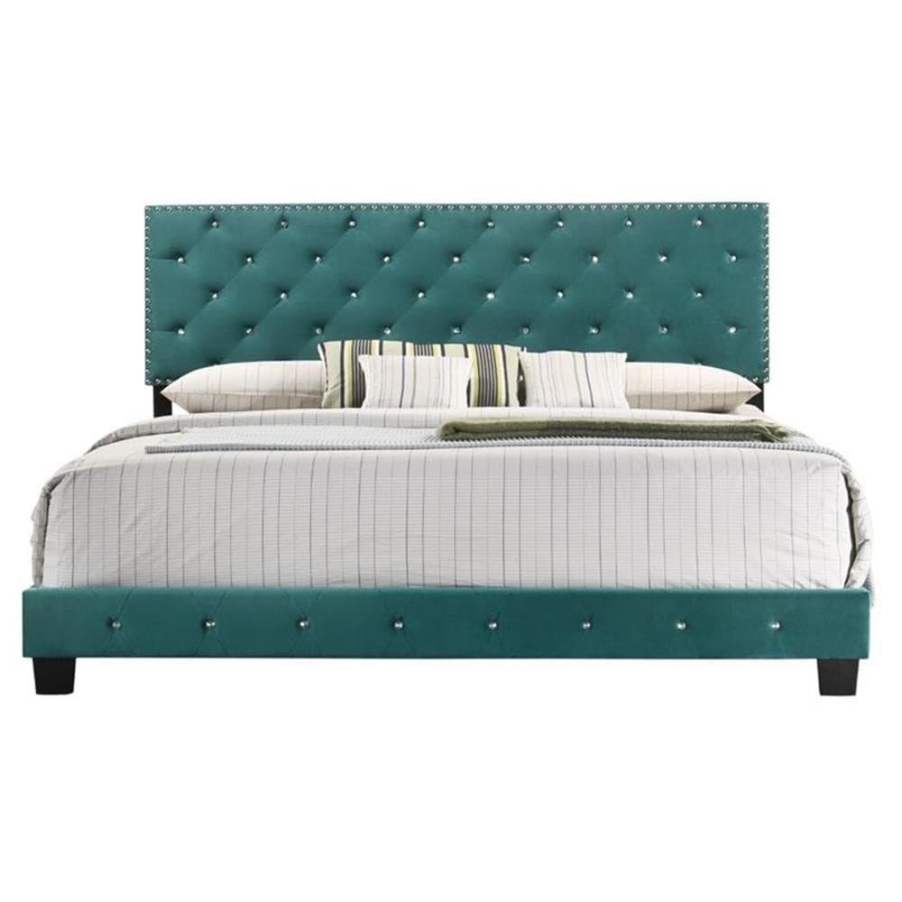Suffolk Velvet Upholstered King Bed in Green