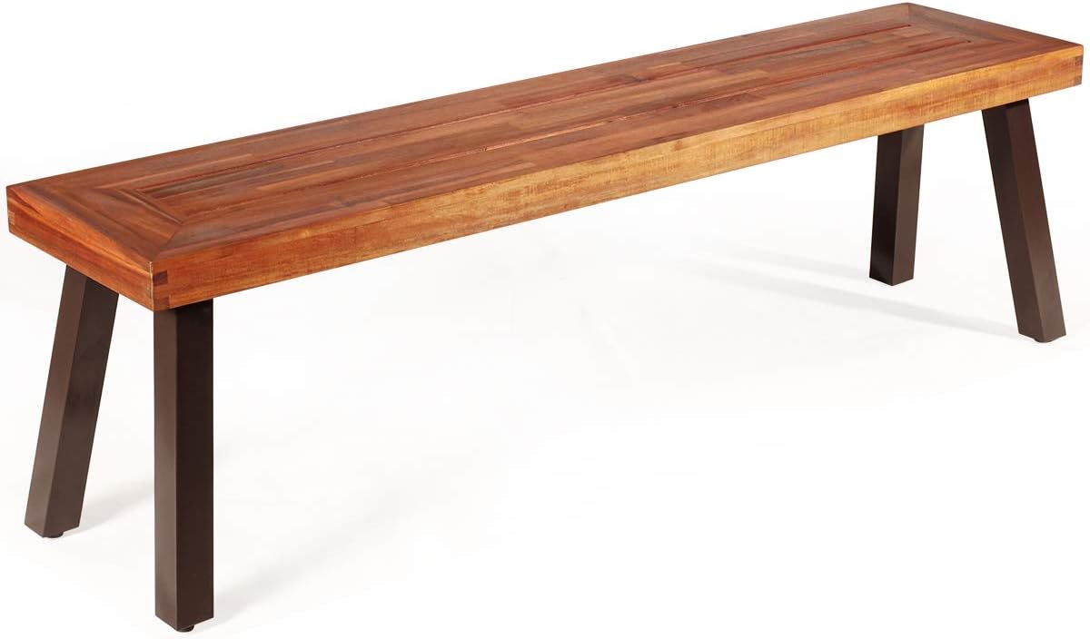 Set of 2 Outdoor Bench, Acacia Wood Patio Seating, Dining Benches