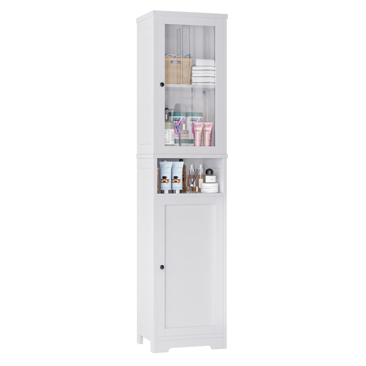 Bathroom Storage Cabinet with Acrylic Door, 67 Inches Tall Narrow Bathroom Storage