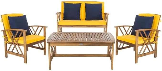 Outdoor Collection Fontana Natural/ Beige 4-Piece Conversation Patio Set with Cushions