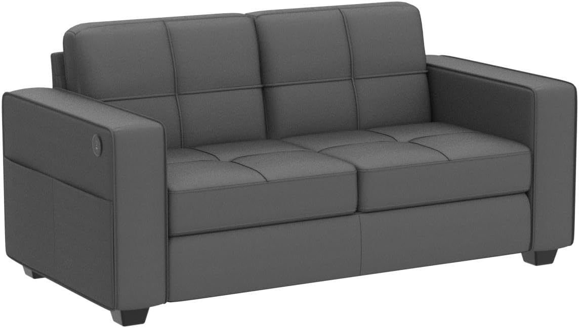 65" W Morden Linen Fabric Sofa Couch w/ 2 USB Charging Ports and Wide Arms
