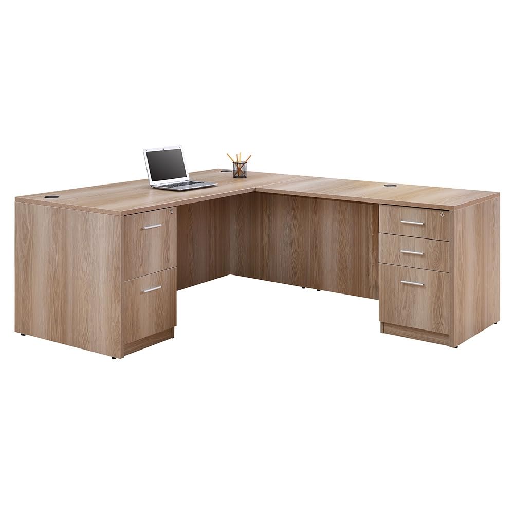 at Work Reversible L Shaped Executive Office Desk - Durable Laminate Computer Desk