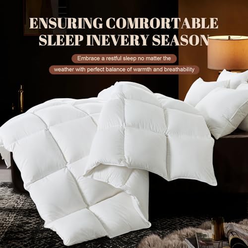 White King Size Feather Down Comforter,Filled with Feather and Down, All Season