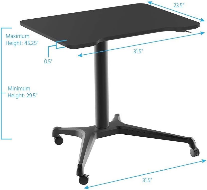 Gas‑Lift Height Adjustable Sit‑Stand Mobile Rolling Workstation Laptop and Computer