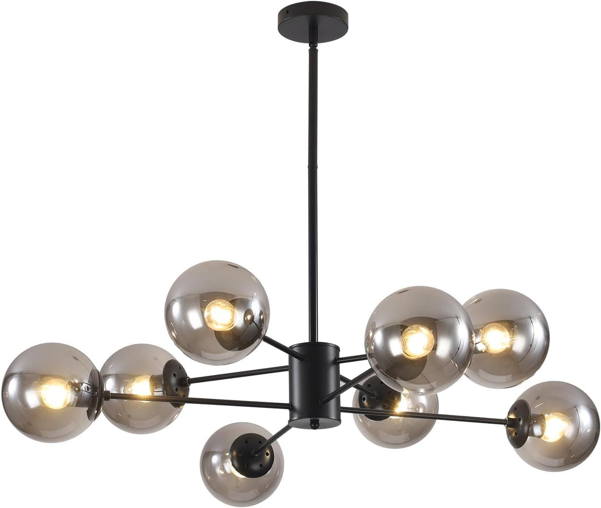 BOKT Mid Century Modern Matte Black Chandelier 8-Lights Globe Glass Ball Chandelier Flush Mount Ceiling Light Industrial Vintage Farmhouse Kitchen Island Pendant Lighting Fixture