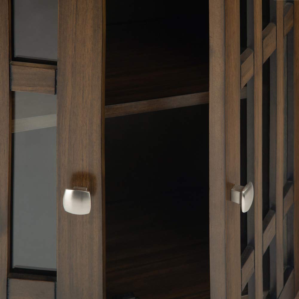 SIMPLIHOME Bedford SOLID WOOD 32 inch Wide Transitional Low Storage Media Cabinet in Rustic Natural Aged Brown, with 2 Tempered Glass Doors, 2 Adjustable Shelves