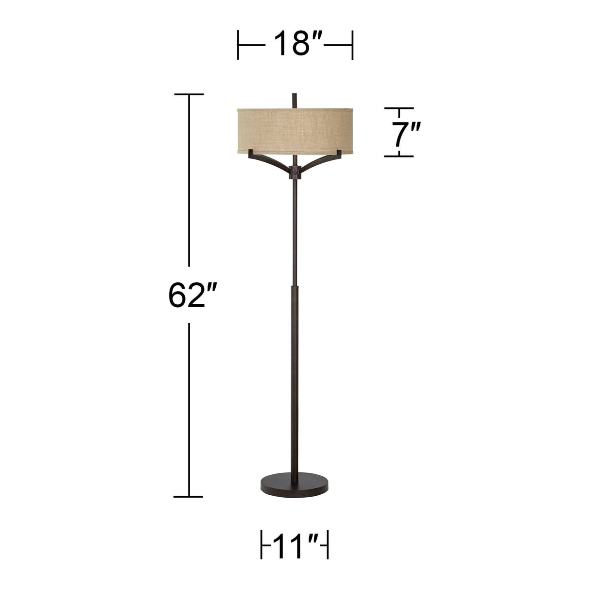 Franklin Iron Works Tremont Modern Mid Century Floor Lamp Standing 62" Tall Deep Bronze Metal Tan Burlap Drum Shade for Living Room Reading Bedroom Office House Home Decor