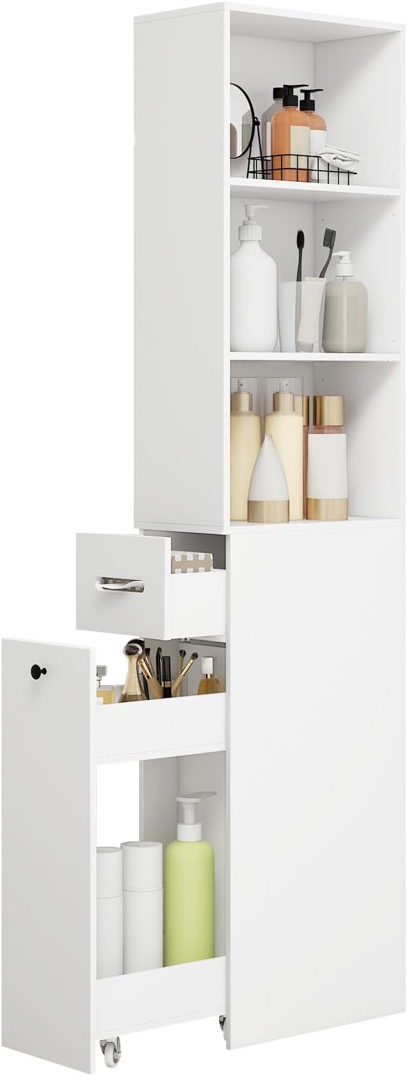 Storage Cabinet Tall Narrow Bathroom Organizer