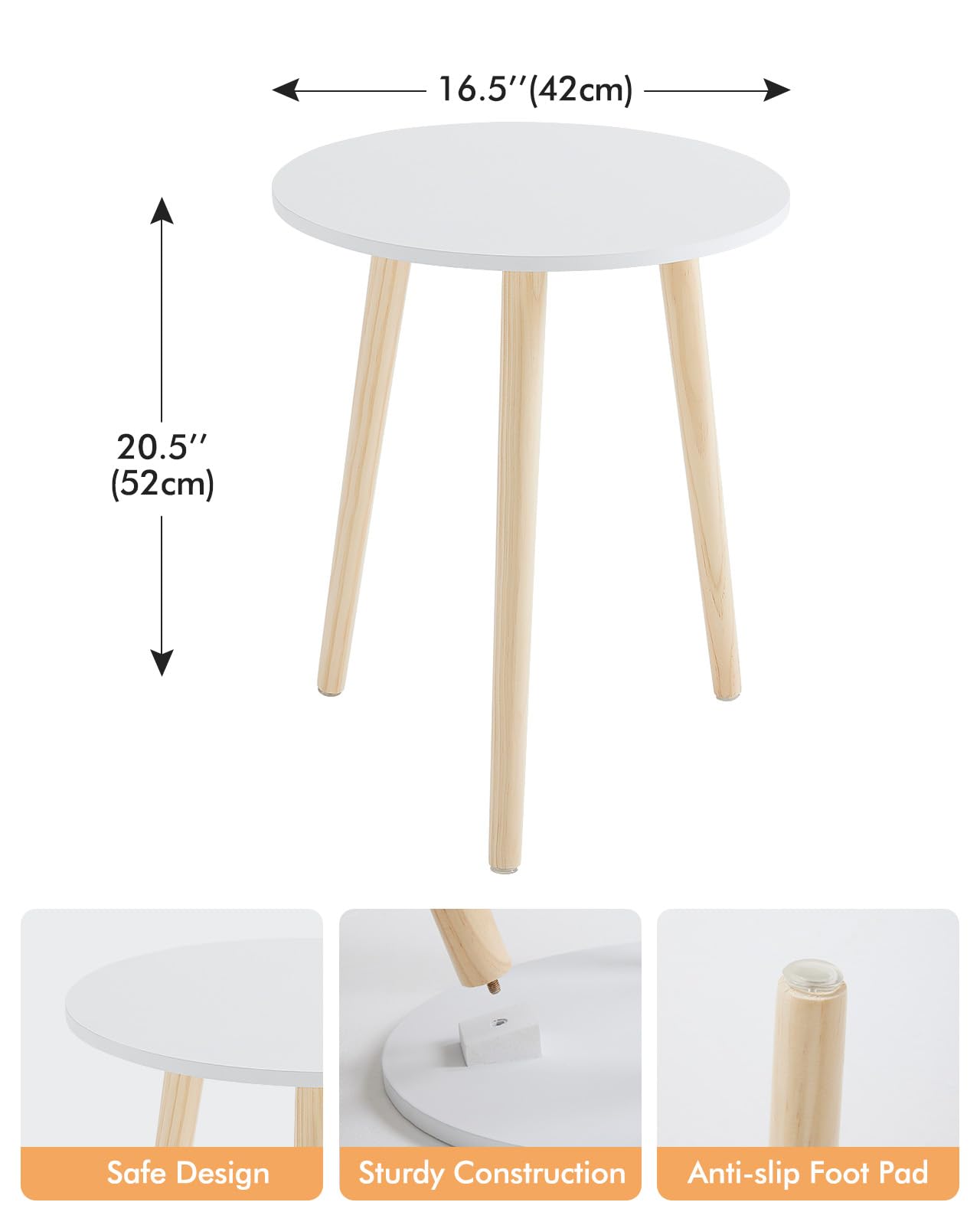 Round Side Table, White Nightstand Coffee End Table for Living Room, Bedroom