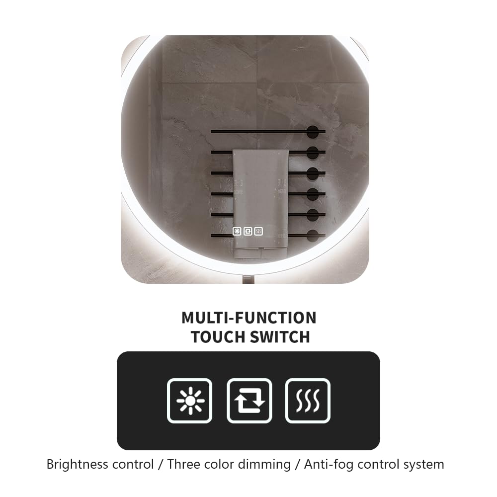 20-Inch Round LED Bathroom Mirror with Anti-Fog & Dimmable Lighting
