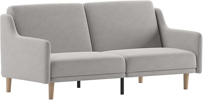 Delphine Convertible Split Back Sofa Futon - Gray Faux Linen Upholstery