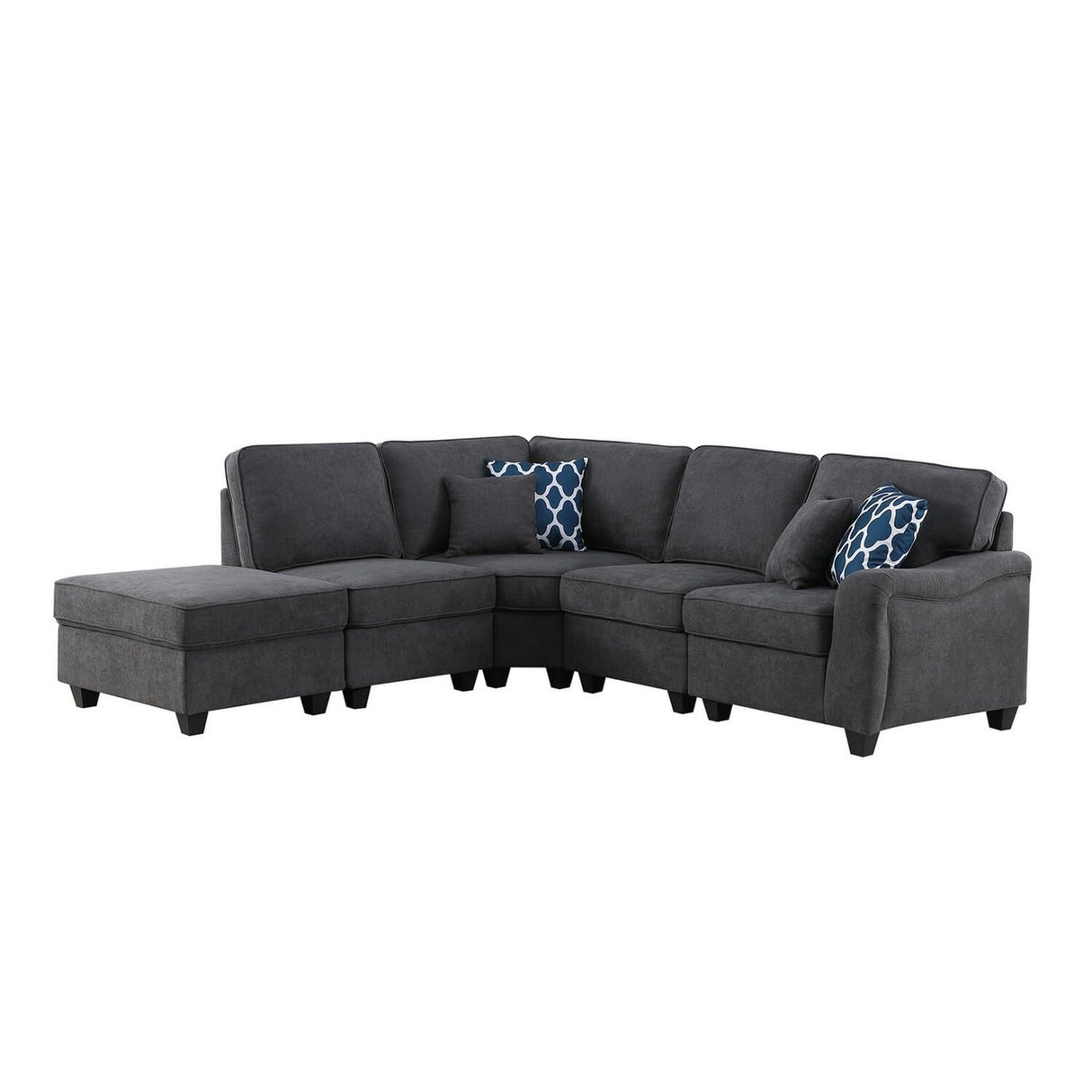 Set Rhett 5 Piece Modular L Shaped Sectional Sofa, Ottoman, Dark Fabric