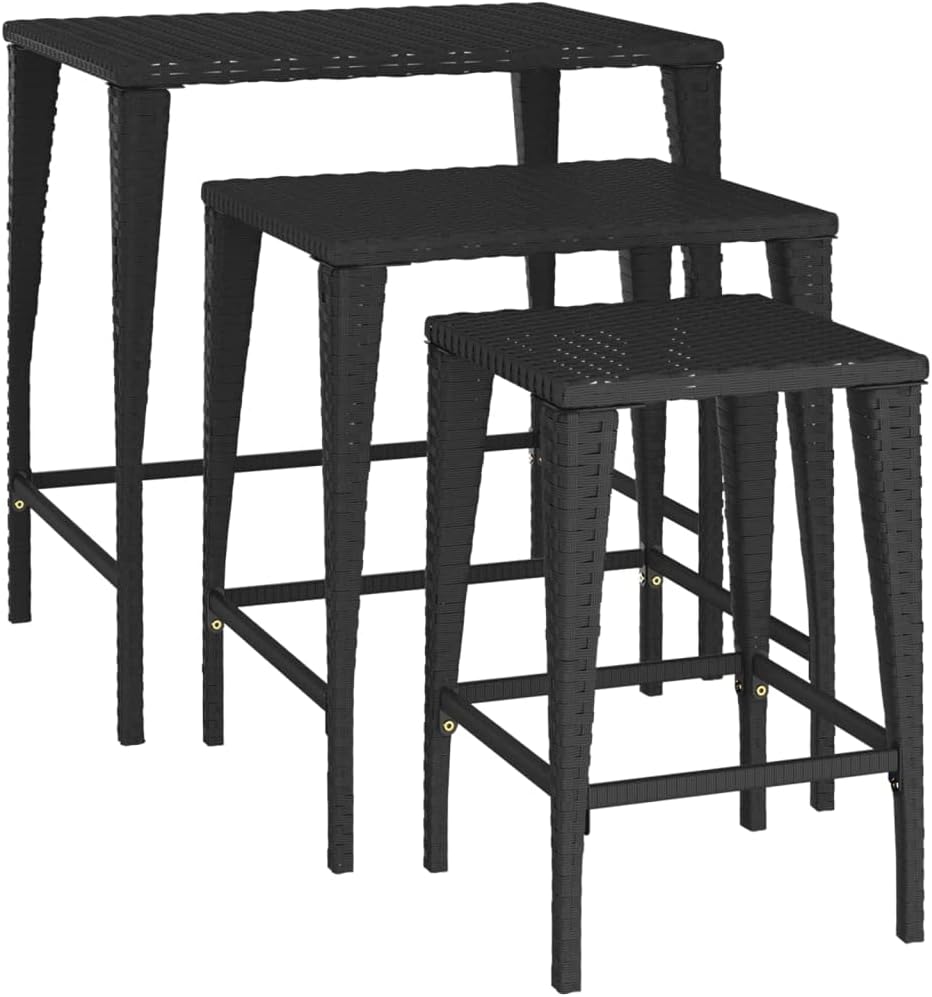 Black Poly Rattan Nesting Tables - Weather-Resistant, Easy to Clean, Versatile