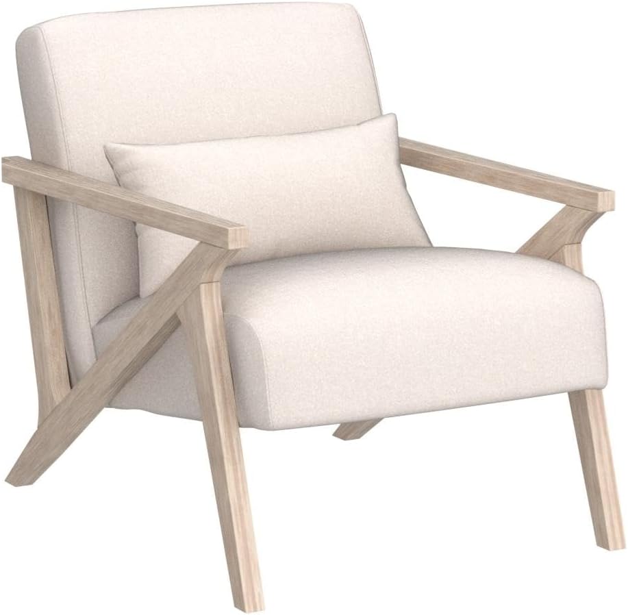 Modern Chair with Wood Frame, Upholstered Armchair with Waist Cushion, Accent Chair for Living Room Bedroom Apartment, Easy Assembly, Beige