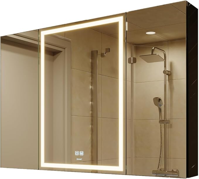 Lighted Bathroom Medicine Mirror Cabinet with Sockets & USBs