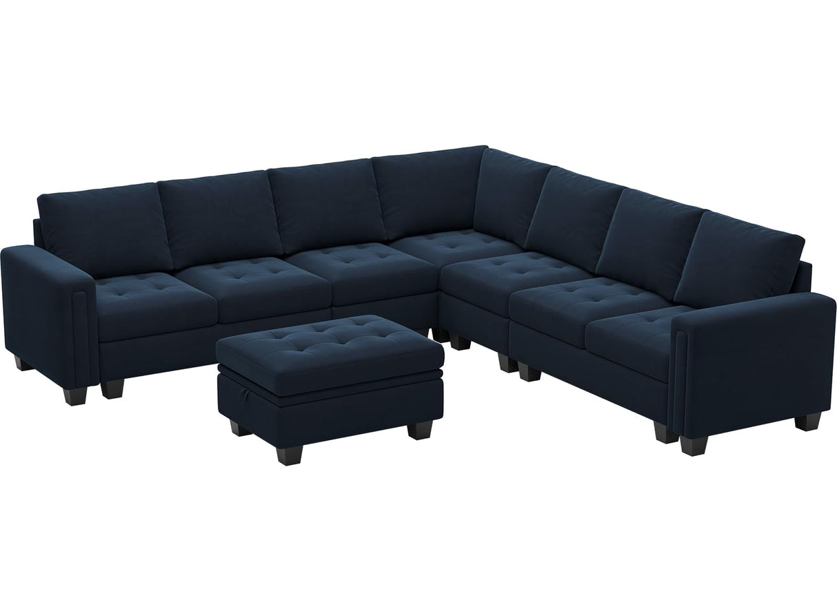 Convertible Velvet Modular Sectional Sofa Couch with Reversible Chaise