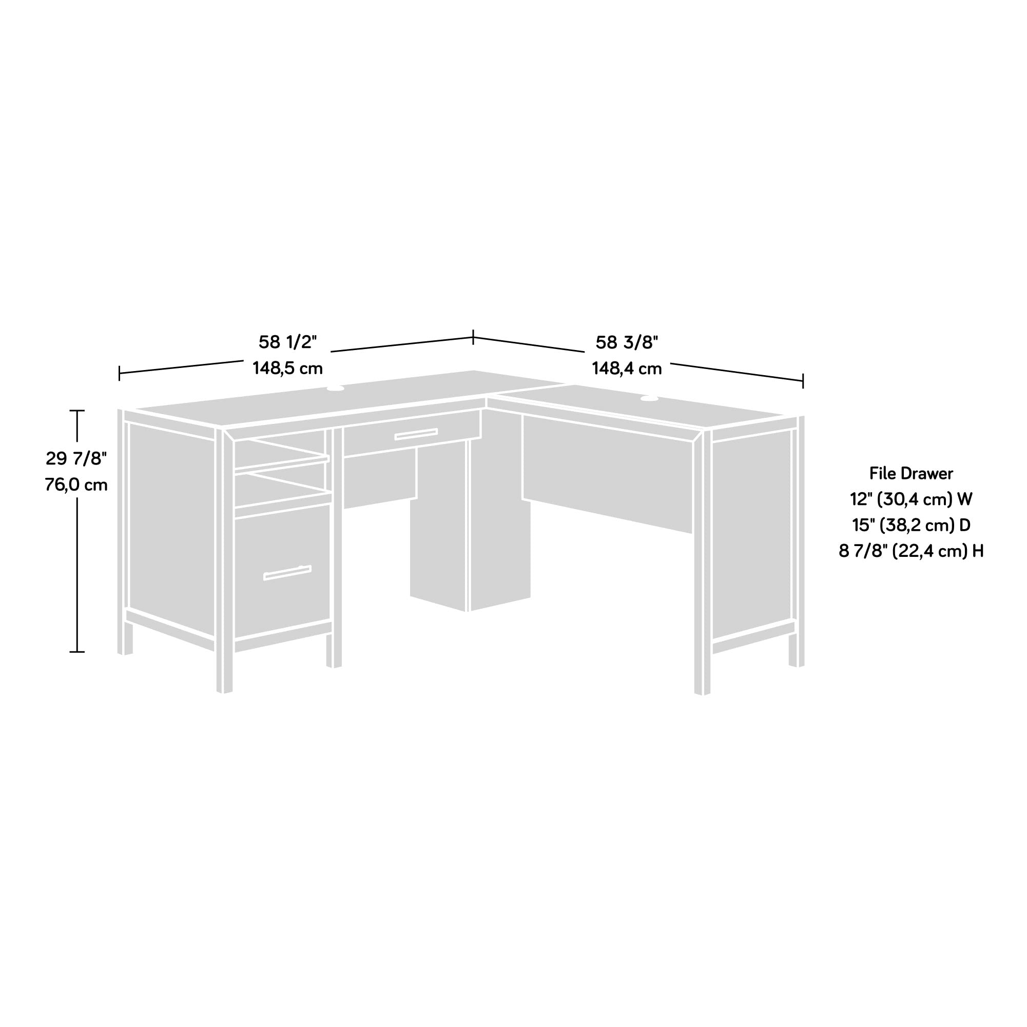 Pacific View L-Desk, L: 58.47" x W: 58.43" x H: 29.92"