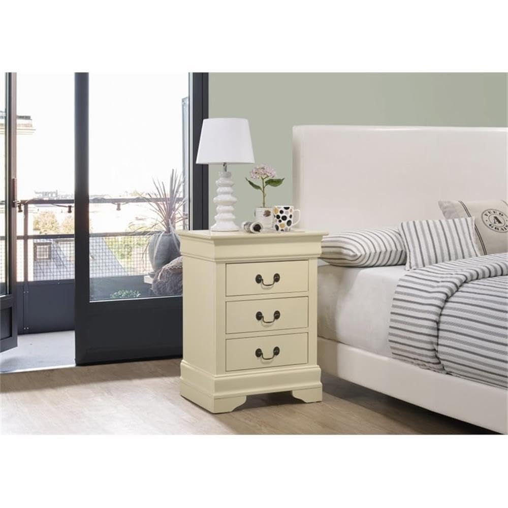 Louis Phillipe 3 Drawer Nightstand in Beige