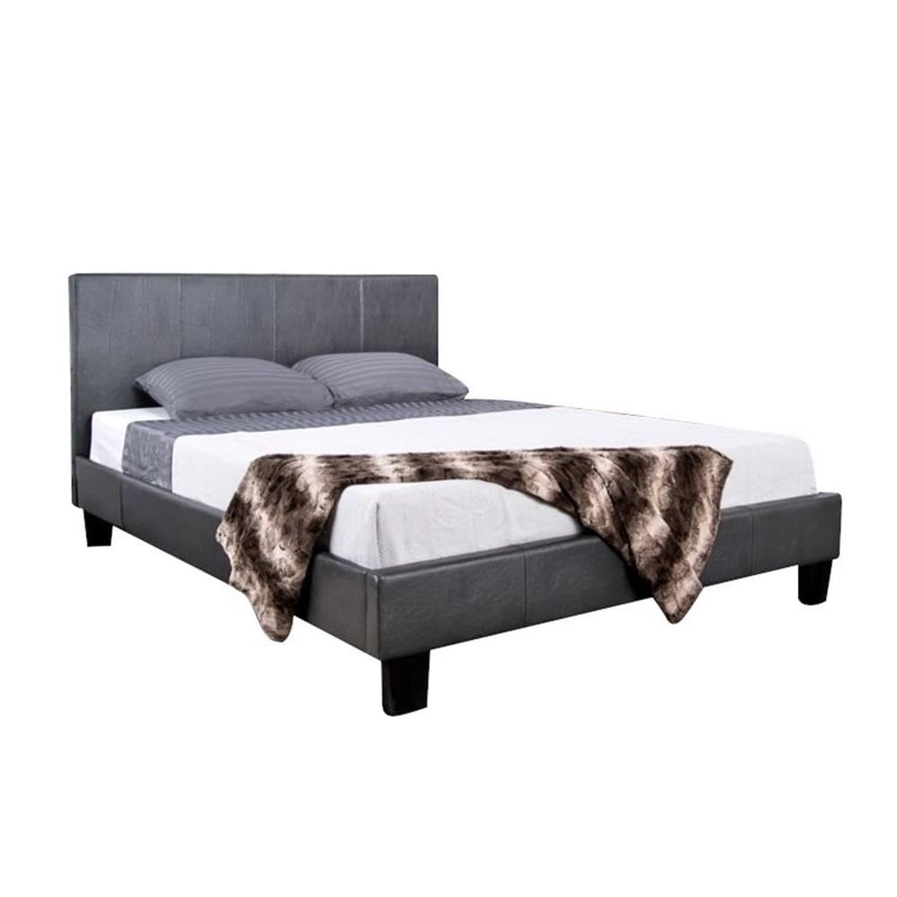 Furniture of America Ramone Faux Leather King Platform Bed in Gray