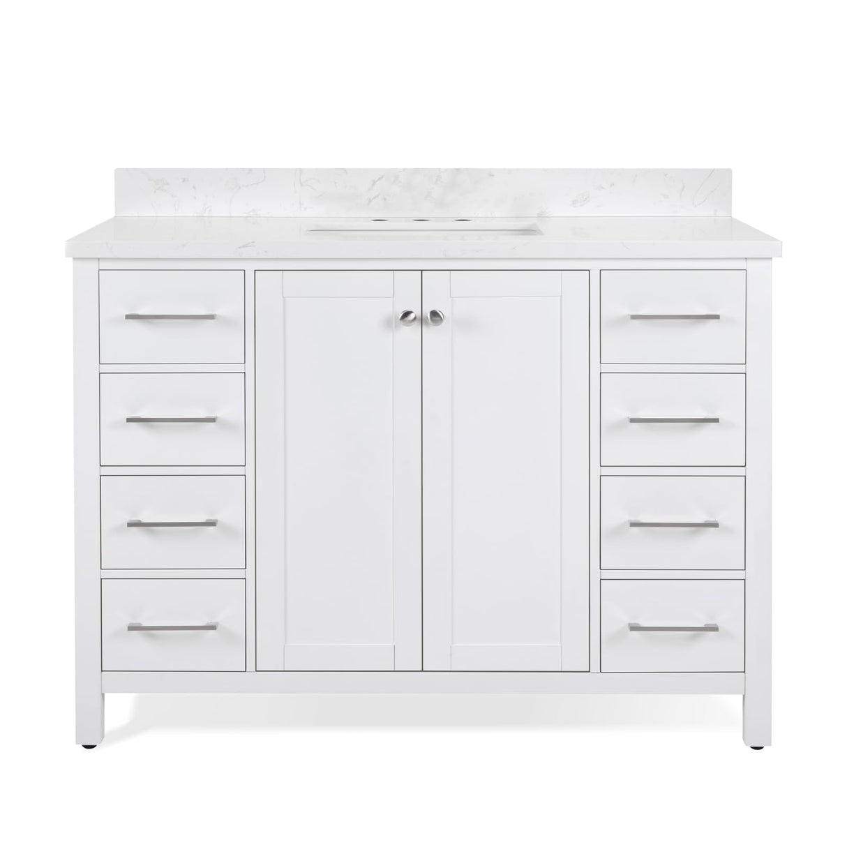 48" White Bathroom Vanity with Sink, Solid Wood Vanity Cabinet