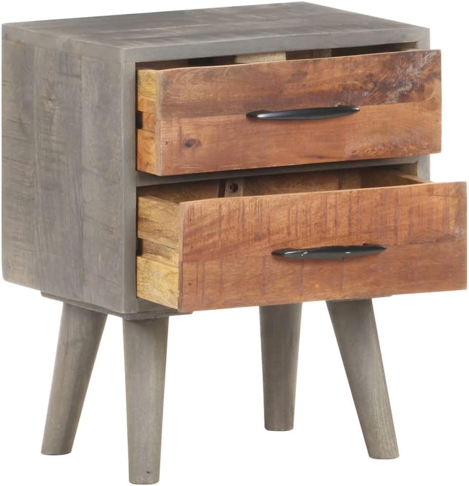 Solid Wood Bedside Cabinet - Rustic Gray Nightstand