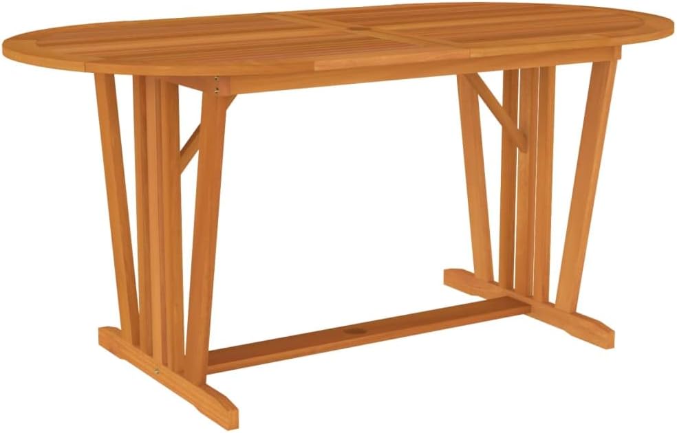 Farmhouse Outdoor Dining Table with Umbrella Hole - Solid Eucalyptus Wood