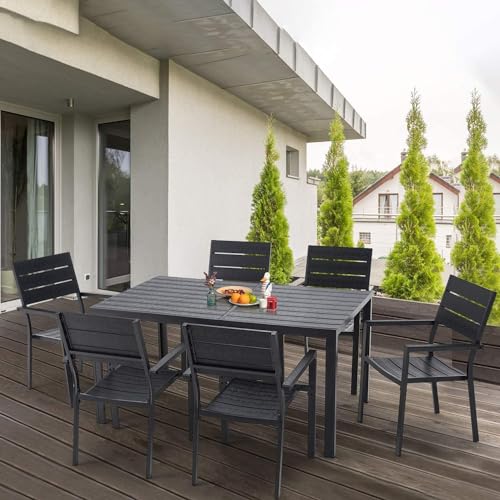 7 Piece Outdoor Dining Set, 60" x 36" Aluminum Patio Table and Chairs Set for 6