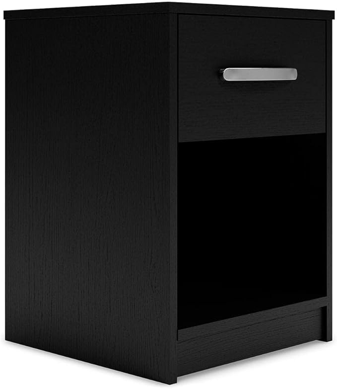 Finch Modern 1 Drawer Night Stand with Open Cubby, Black