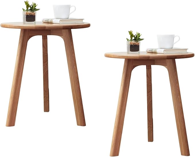 100% Solid Oak Small Side Table - Stylish Design Round End Table