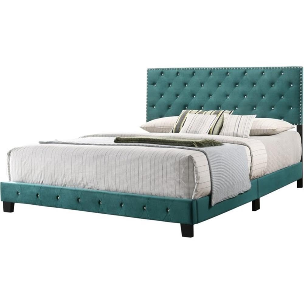 Suffolk Velvet Upholstered King Bed in Green