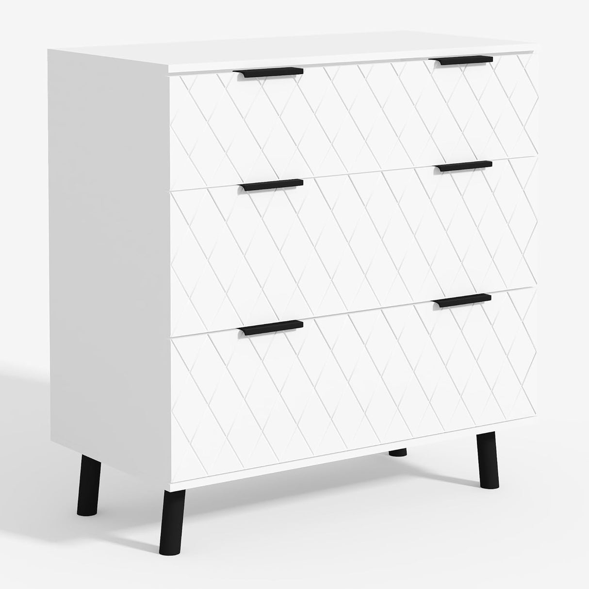 White 3 Drawer Dresser for Bedroom, Wood Chest of Drawers