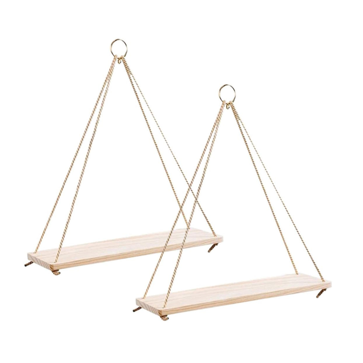 Hanging Flower Pot Storage Rack Wooden Sling Shelf Ropes for Home Wall Decor