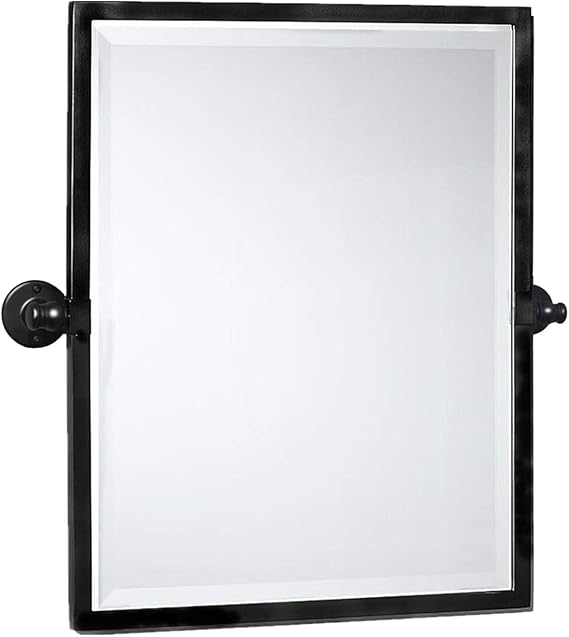 ' Black Metal Framed Pivot Rectangle Bathroom Mirror Tilting Beveled Vanity
