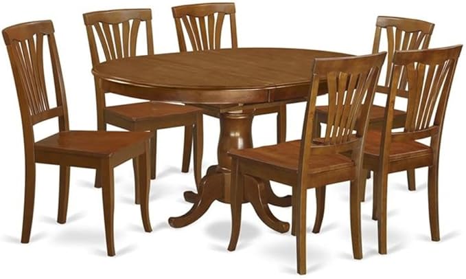 POAV7-SBR-C 7 Piece Modern Dining Table Set Consist of an Oval Wooden Table with Butterfly