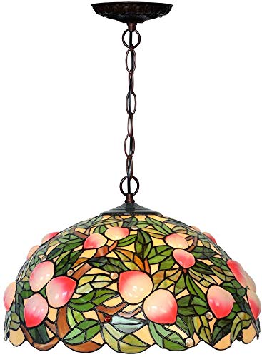 Tiffany Styled Hanging Pendant Lamp, 20 inch Wide Peach Stained Glass Lampshade
