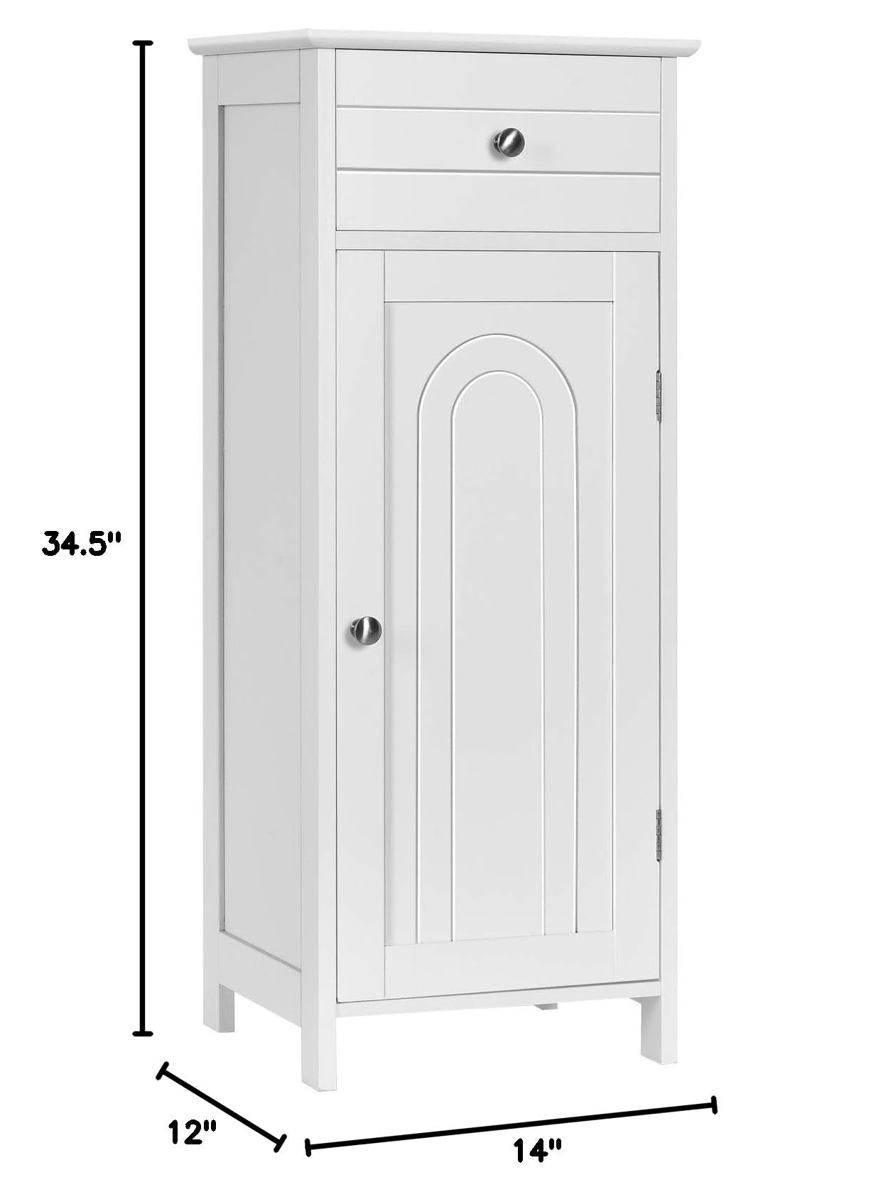 Bathroom Floor Cabinet, Wooden Side Storage Organizer, Free-Standing Single Door Floor Storage Cabinet with Large Drawer & 2 Adjustable Shelves for Living Room Kitchen (White)