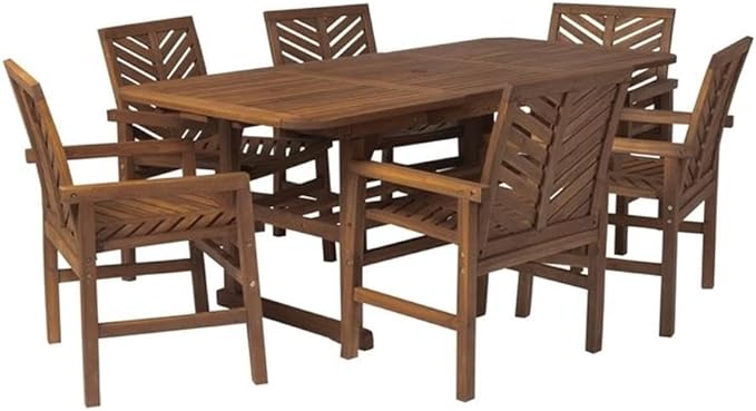 6 Person Outdoor Wood Chevron Patio Furniture Dining Set Extendable Table Chairs All tio