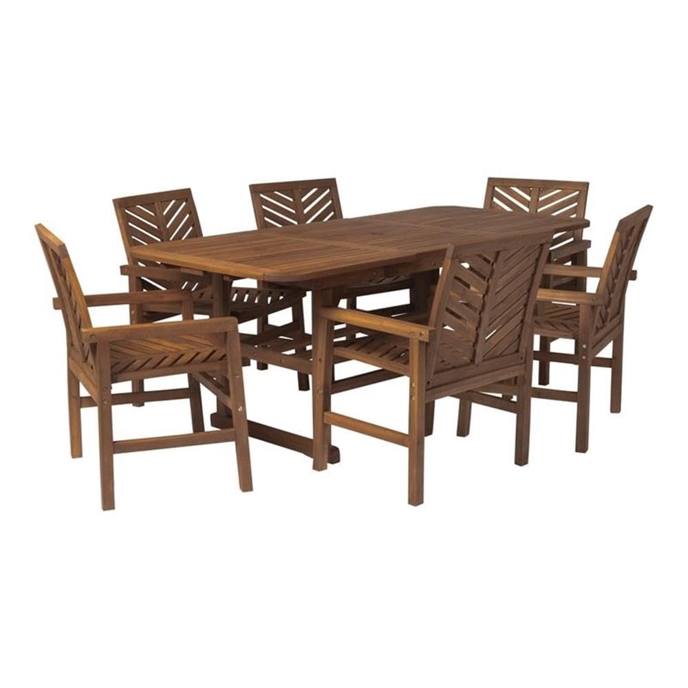 6 Person Outdoor Wood Chevron Patio Furniture Dining Set Extendable Table Chairs All tio