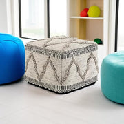 Sweeney Boho Square Pouf in Grey, Natural Handloom Woven Pattern for the Living Room