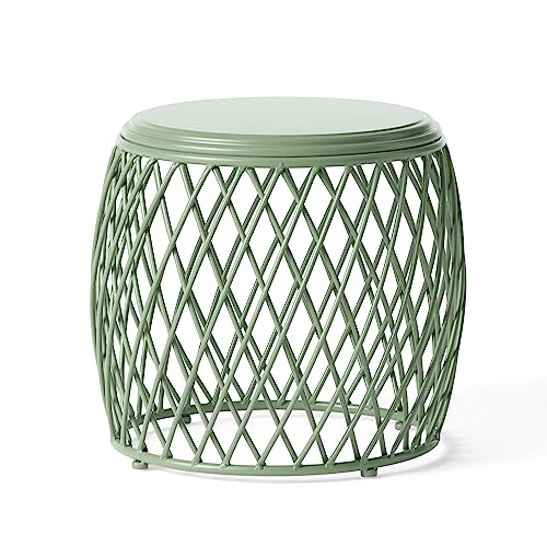 Alamera Outdoor Lattice Iron Side Table, 19", Matte Green