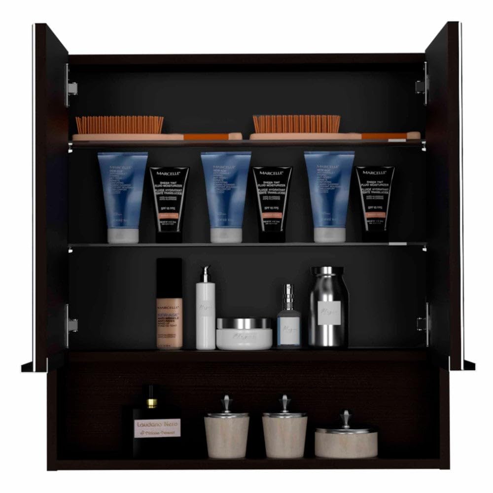 Medicine Cabinet with Mirror Lexington,Three Internal Shelves, Bathroom - Black