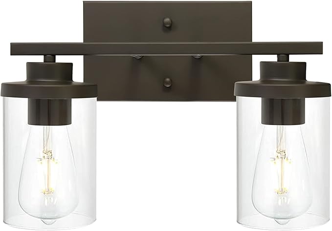 Farmhouse Vanity Lighting Fixtures Oil Rubbed Bronze 6 Light with Glass Shade Bathroom Light