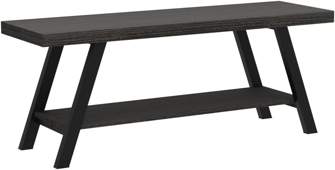 Storage Bench, Industrial Indoor Entryway Bench, Wood Metal Hallway Accent Bench