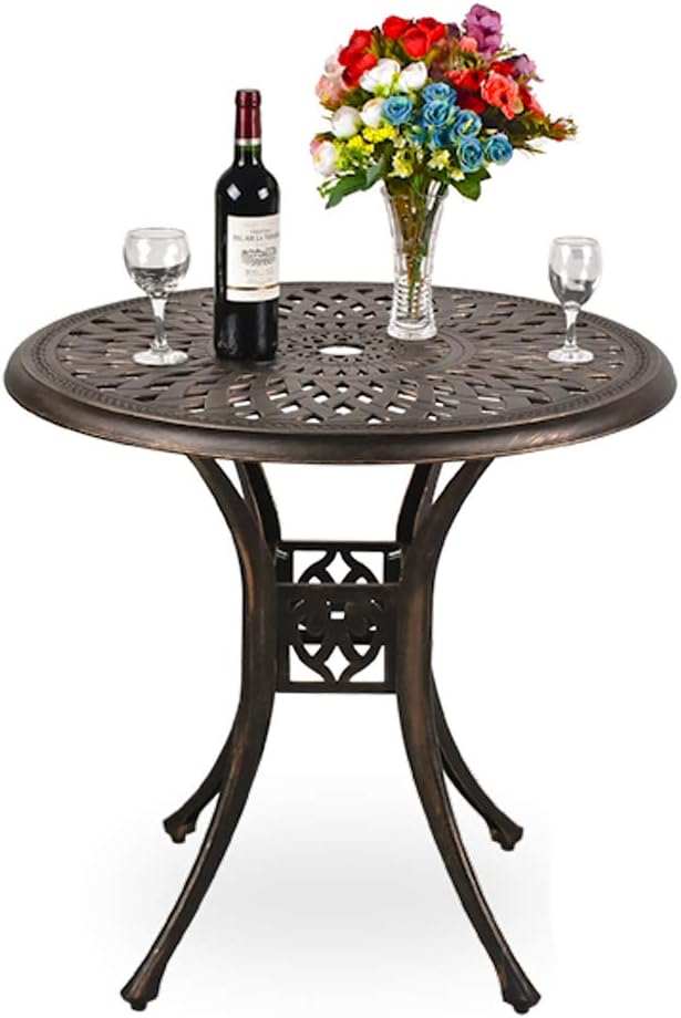 31" Diameter Round Cast Aluminum Dining Table,Outdoor Patio Bistro Table